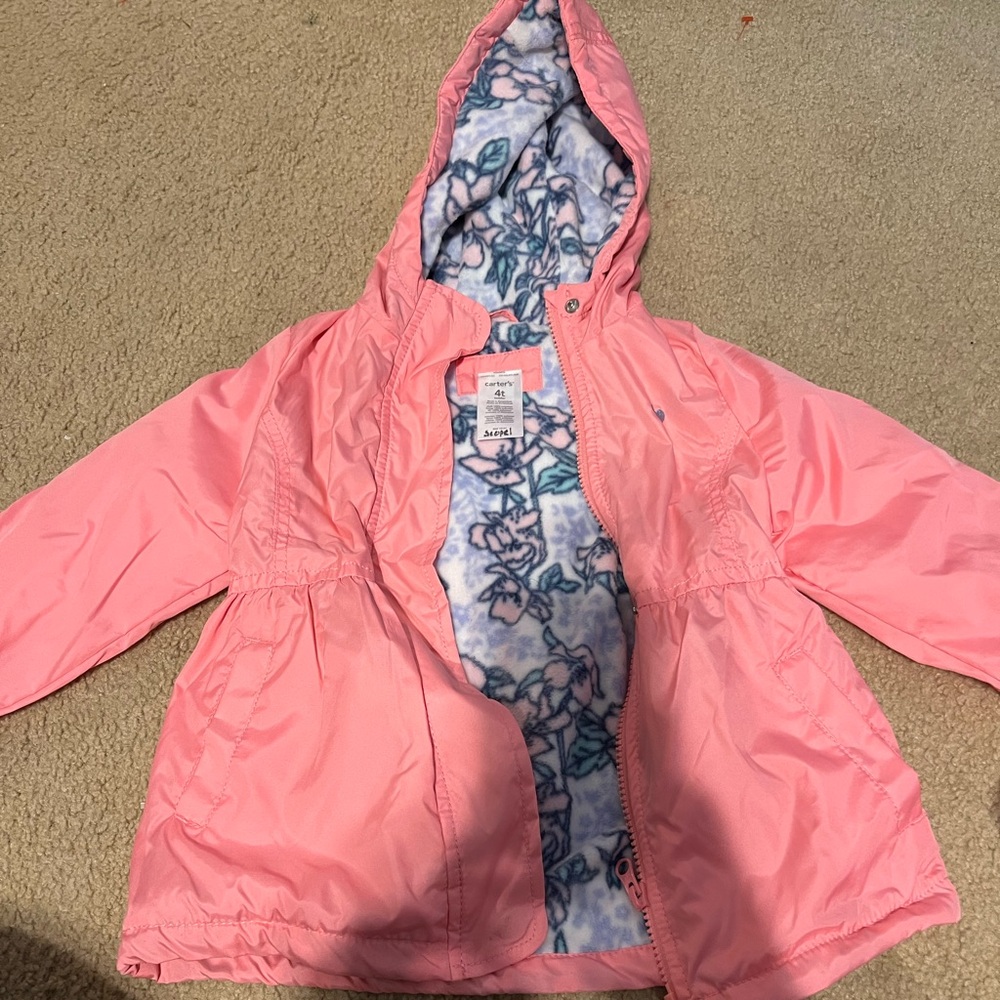 Girls pink light jacket, lined, pink size 4T lightly worn.